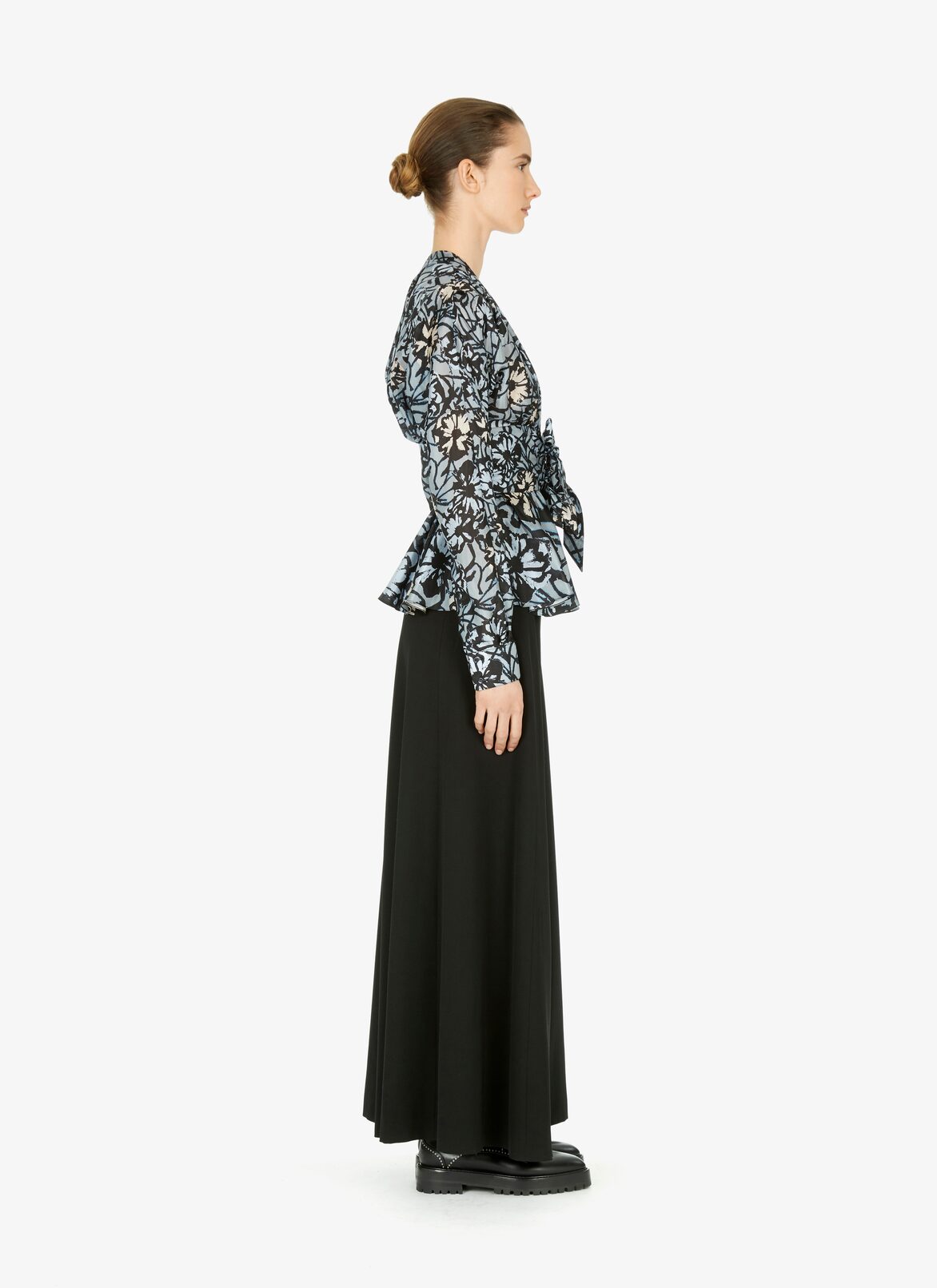 Cinched printed habotai silk shirt  ALAÏA BLACK/BLUE CINCHED PRINTED HABOTAI SILK SHIRT